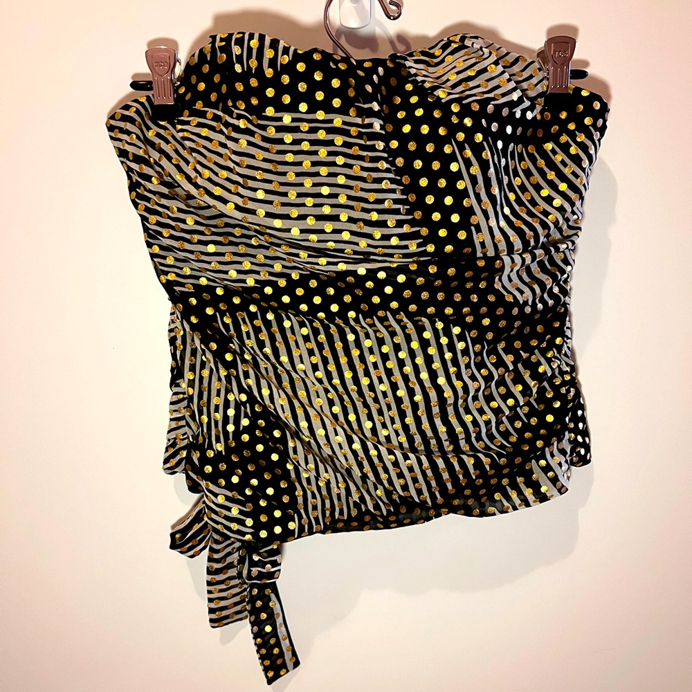 Express Bustier Top with Bow Detail, Zip Up Back, Black and Gold, Size 8 / S